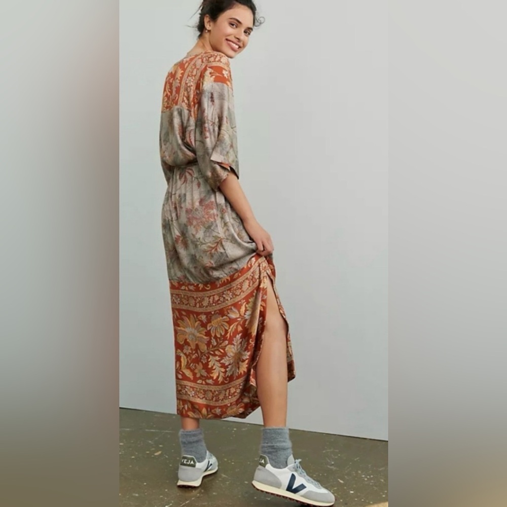 Tiny Orsina Anthropologie Rust Floral Drawstring Size M Dress